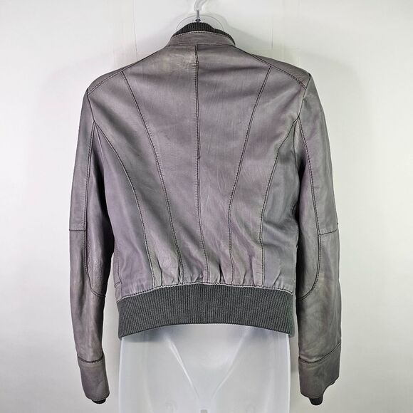 Guess Gray Leather Motorcycle Bomber Jacket - Picture 3 of 12